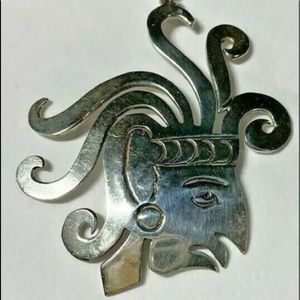 Vintage Sterling Silver Mexican Inca Mayan Aztec Pendant Only Marked 925 Face